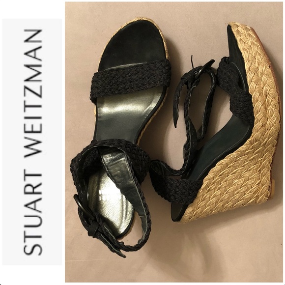 Shoes - Stuart Weitzman Leather Espadrille Sandal Wedge